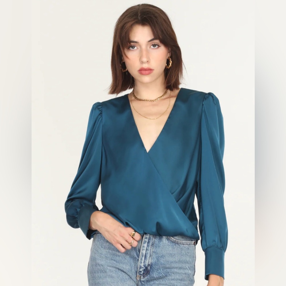 Greylin Lourdes Wrap Front Cuffed Blouse